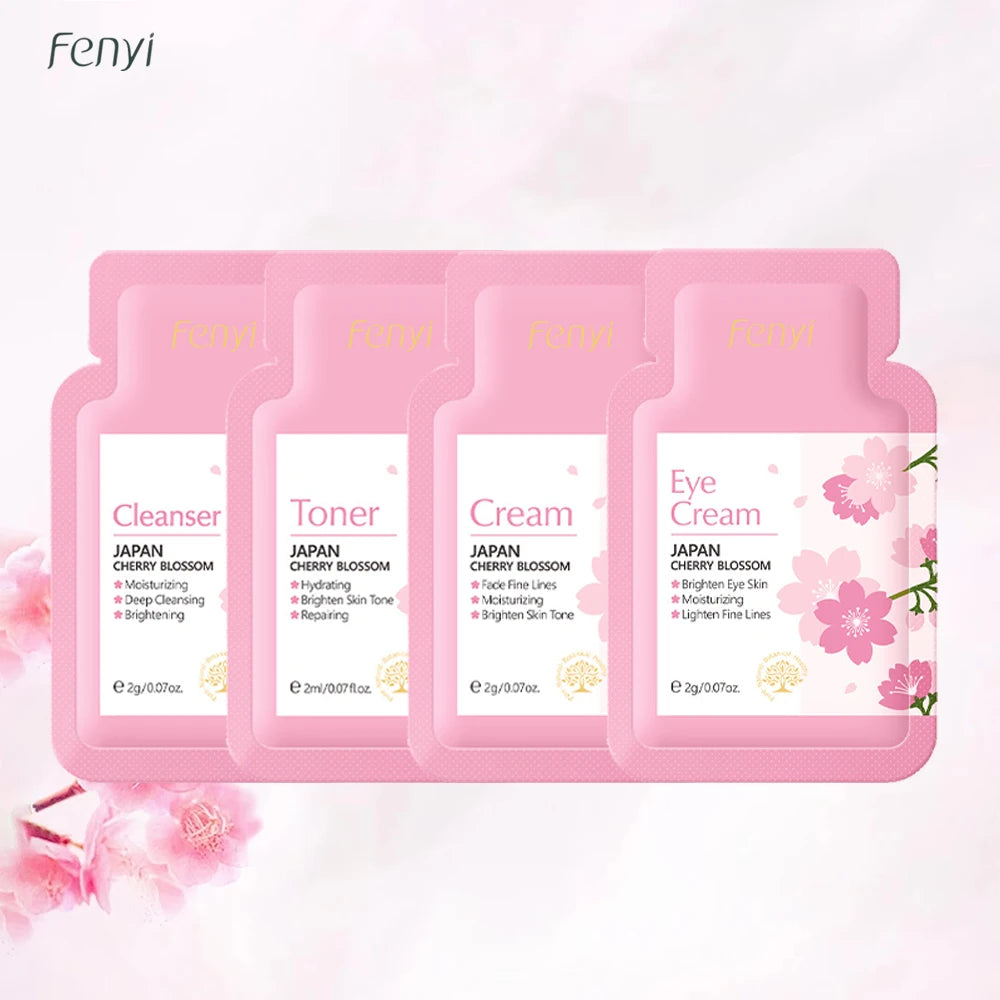 4pcs Skincare Sets Sakura Cleanser Face Cream Toner Eye Cream Deep Cleansing Moisturizer Oil Control Skin Care Kit Travel Outfit