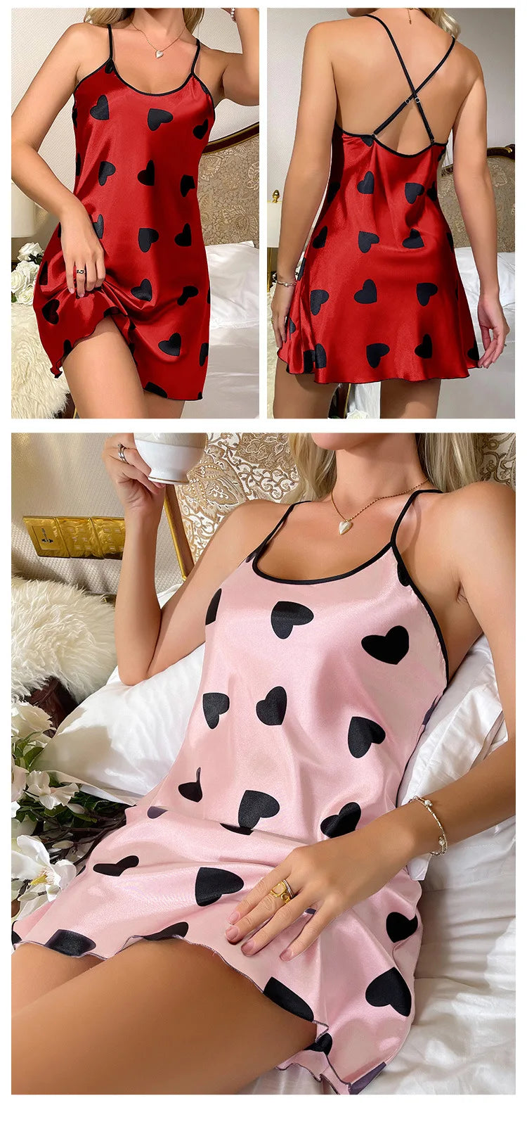Women's Satin Nightdress Summer Sexy Lingerie Night Dress Nightgown Sleeveless Sleepwear Mini Slip Chemise Nightwear Loungewear