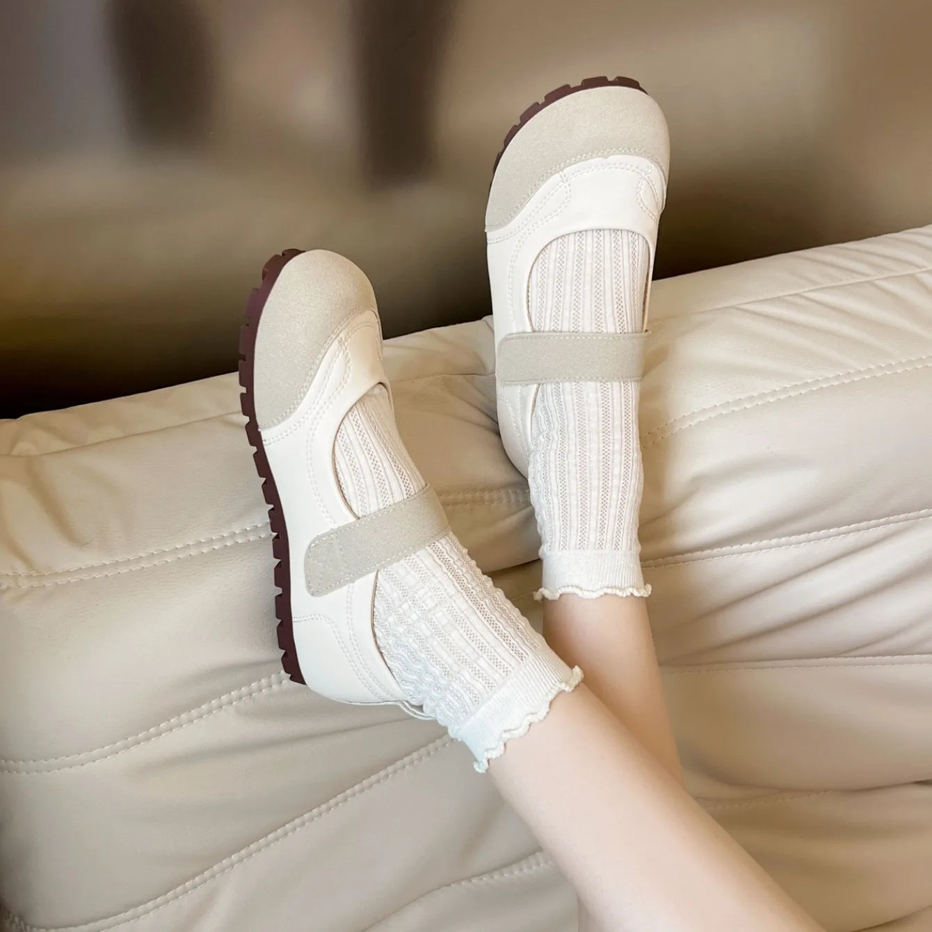 Women's Plus Size Mary Jane Shoes Spring and Summer Hollow Breathable Hook and Loop Design Soft-soled Comfortable Low-top Shoes Viralgem Store