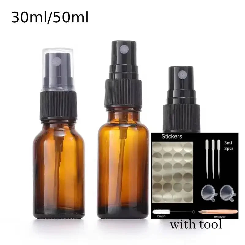 20pcs30ML/ 50ML Empty Amber Glass Portable Spray Bottle Essential Oil Container Mini Mist Spray Bottle Perfume Bottle Refillable