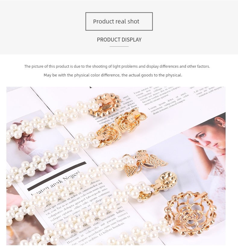 Women's Pearl Elastic Rhinestone Hanfu Waist Dress