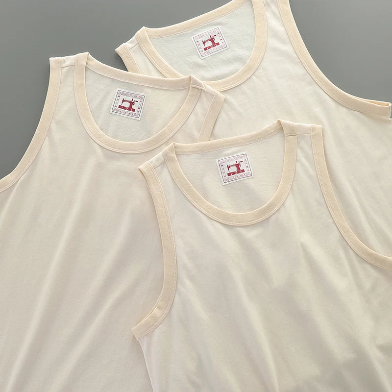 Akkad Kuti Japanese Retro Casual Tank Top Men Heavyweight Cotton Embryo Color Tops Male Teens Sleeveless Vest Spring Summer 2021