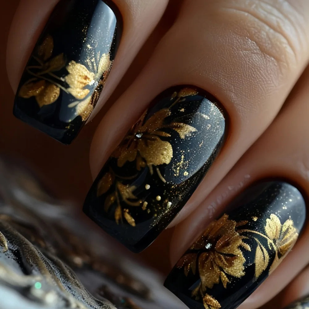 24Pcs Ladder-shaped Ballet False Nails with Glue Stripe Floral Nail Art Ombre French Press on Acrylic Nail Tips for Spice Girls