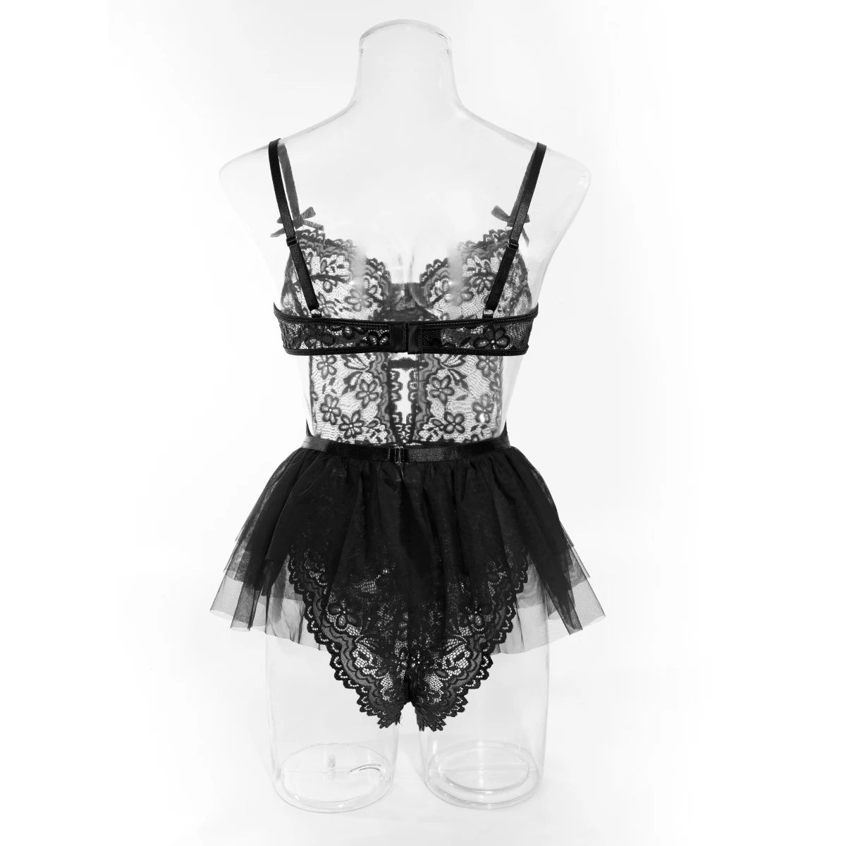 Yimunancy Lace Lingerie Set Women 2-Piece Red Backless Bodysuit Mesh Ball Gown Bow Panty Intimates Valentine Day