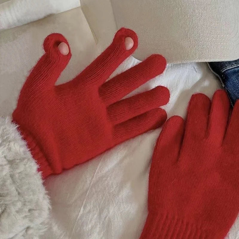 1Pair Autumn Winter Warm Gloves Wool Knitted Touchscreen Gloves Full Finger Mittens Outdoor Skiing Ride Casual Windproof Guantes