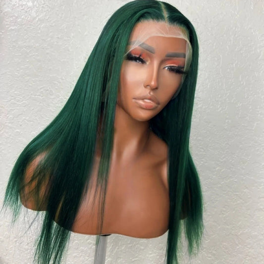 13X4 Dark Green Lace Front Wig Long Straight Synthetic Wig Long Green Colored Hair Lace Frontal Wigs for Women Heat Fiber Viralgem Store