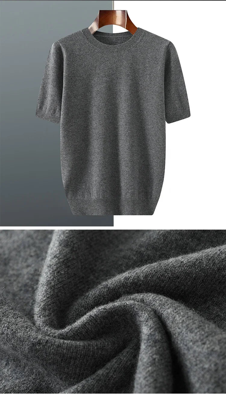 Women's Plus size 5XL Wool Short Sleeved Round Neck Pullover Vest Spring Summer Solid Color Knitted Half Sleeve Sweater Tops