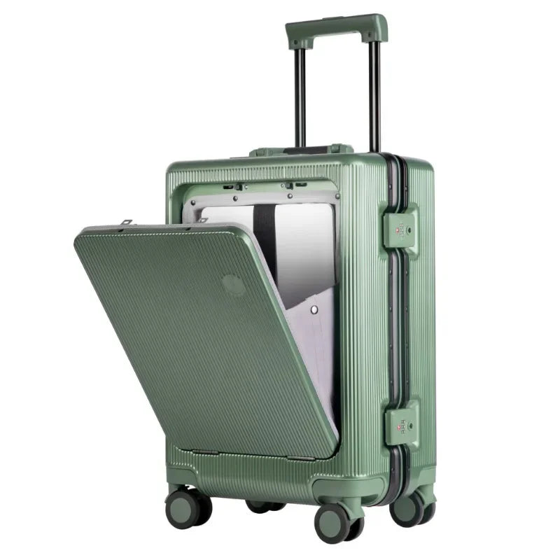 20 22 24 Front Opening Rolling Luggage Travel Suitcase Aluminum Frame Trolley Case Unisex Multifunctional Trunk with Cup Holder Viralgem Store