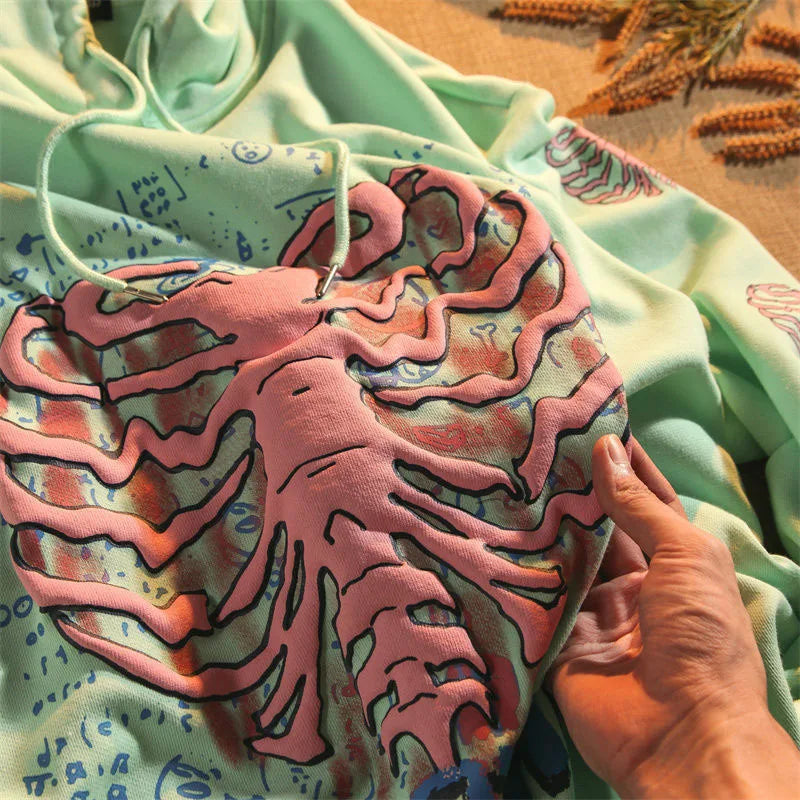 Y2K Pink Skeleton Hoodies Women Autumn Streetwear pullover Goth  Sweatshirts Harajuku Grunge Oversized Winter Hoodies Female