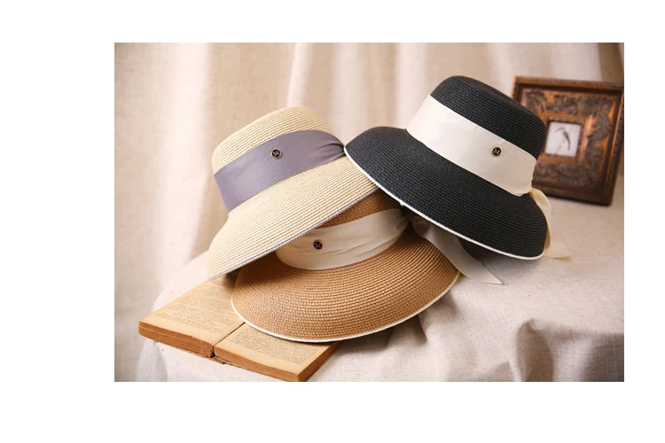 2024 Hepburn Sun Hat Women Summer Sunscreen Straw Hat Female Retro Bow French Elegant Hat Big Eaves Sunshade Beach Hat