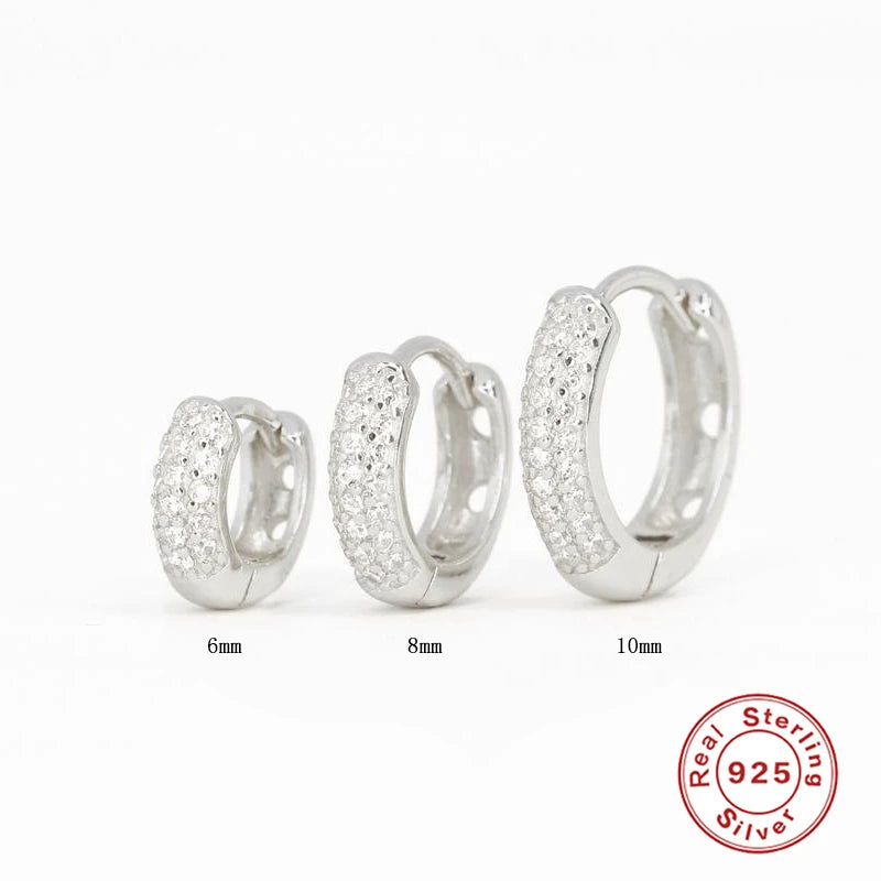 Aide 925 Sterling Silver Pave White CZ Stone Thick Hoop Earrings For Women Minimalist Mini Cartilage Chunky Earring Hoops Gift