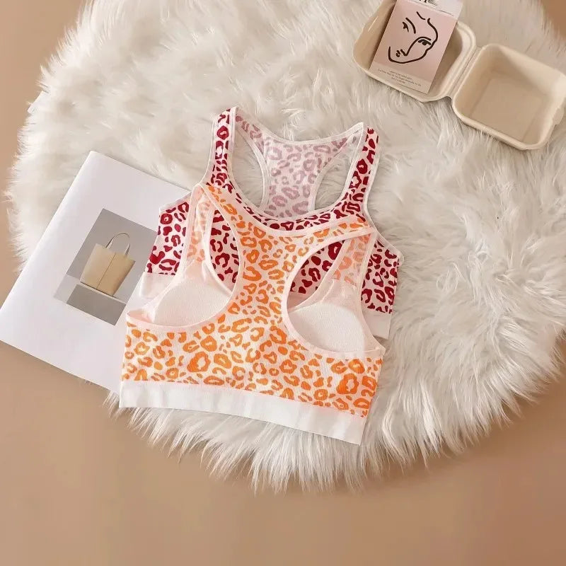 Women Seamless Bra Set Low Waist Panties Leopard Bralette Sexy Lingerie Set Vneck Sport Brassiere Female Cotton Underwear Set