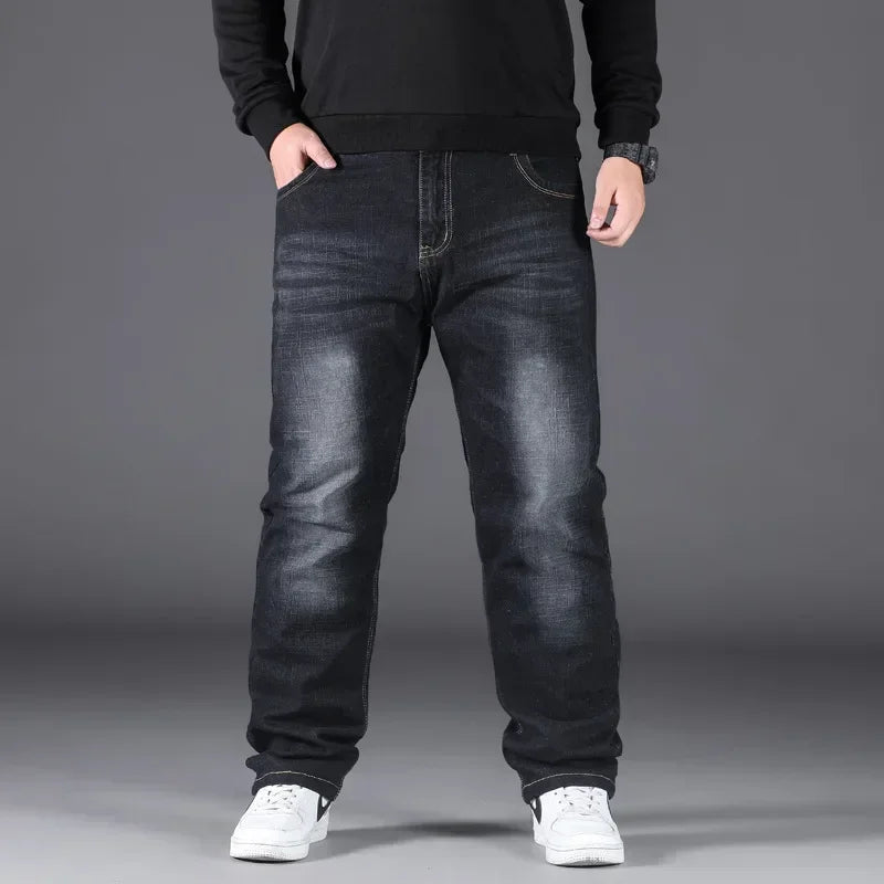 10XL Mens Black Jeans Oversize High Waist Loose Trousers Large Size Husband Plus Size Loose Denim Trousers Blue Male Denim Pants