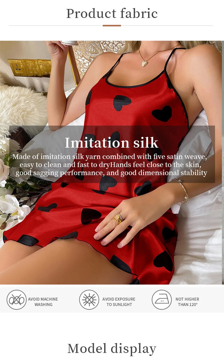 Women's Satin Nightdress Summer Sexy Lingerie Night Dress Nightgown Sleeveless Sleepwear Mini Slip Chemise Nightwear Loungewear