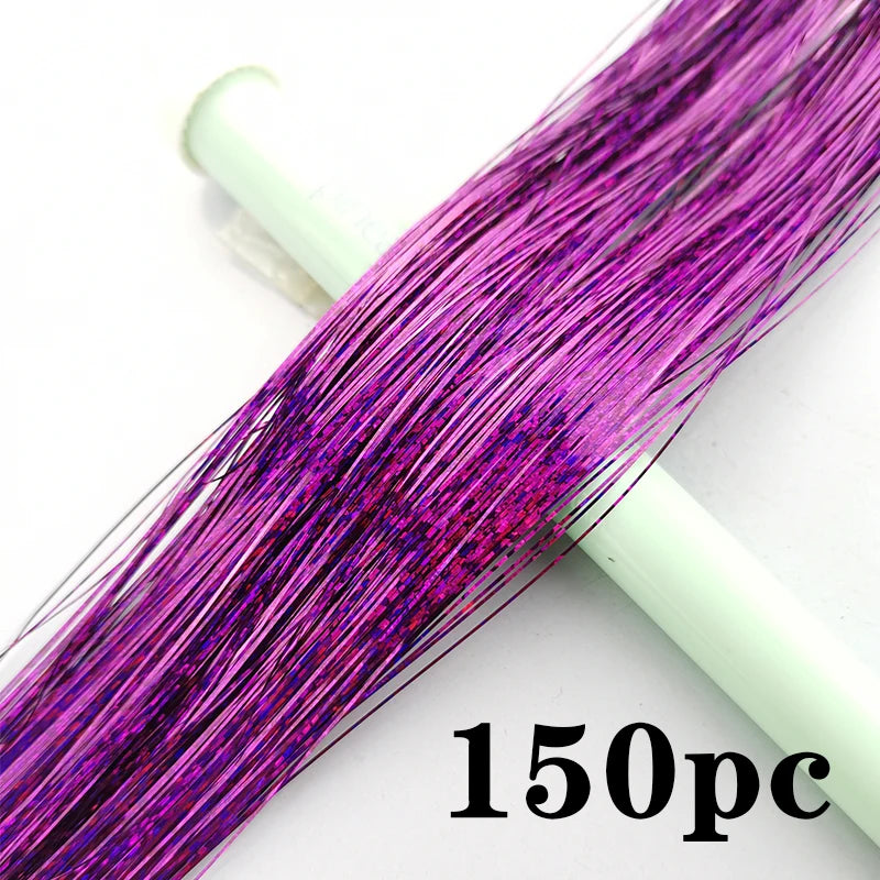 Synthetic Extensions Hair Dazzling Female Hippies With Tinsel Rainbow Silk For Braided Headwear Length 120 Cm 150 Strands/Pack Viralgem Store