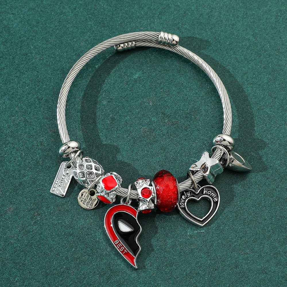 1pair Marvel Deadpool 3 Logo Deadpool and Wolverine Best Friends Handmade Bracelet Cosplay Heart Magnetic Bracelet Jewelry Viralgem Store