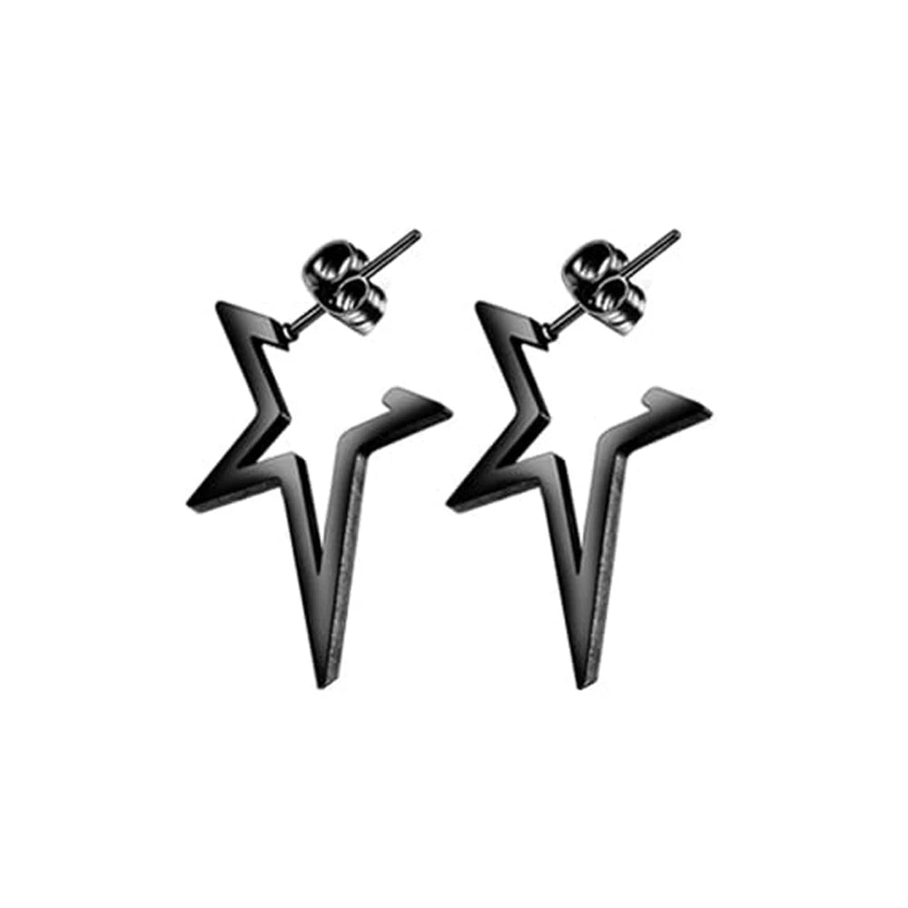 WKOUD 1 Pairs Stainless Steel Punk Black Dangle Earrings For Men Cross Skull Screw Cone Huggie Hoop Long Chain Piercing Hoop Viralgem Store