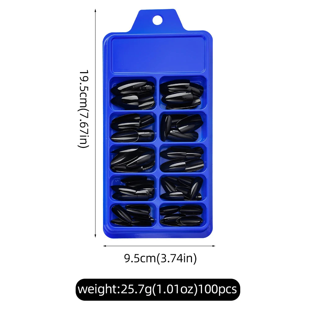 100Pcs Almond Press on Nails Medium Length Fake Nails Black Matte Almond False Nail Tips Artificial Fingernail Extend Fake Nails
