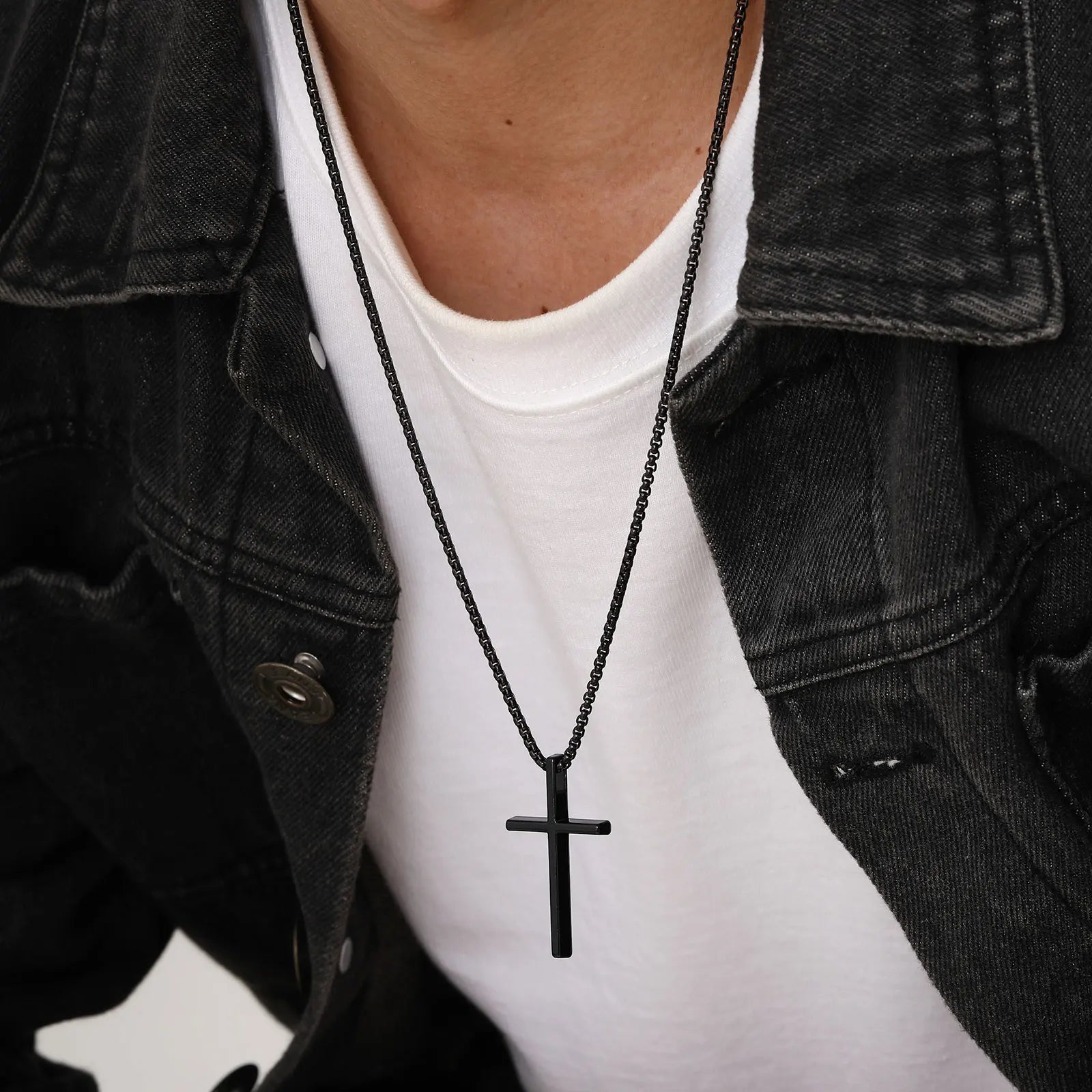 Vnox Cross Necklace for Men Women, Silver Color Plain Cross Pendant Collar with Stainless Steel Box Chain Viralgem Store