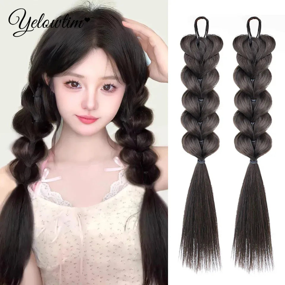 YELOWTIM Synthetic Long Twist Braid Ponytail Extensions With Claw Clip Boxing Braided Hair Extensions For Women Daily Party