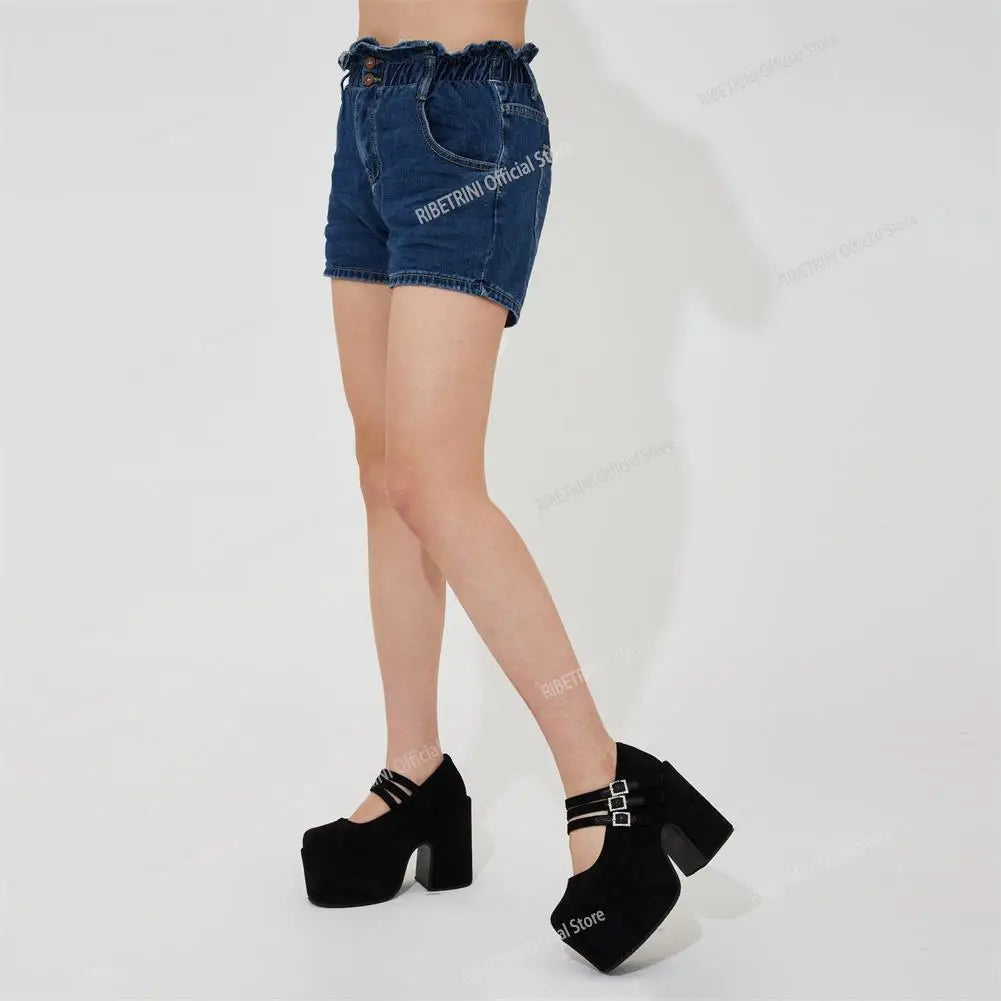 2023 Platform High Heel Cool Punk Fashion Women's High Quality Girls Goth Shoes Black Big Size 43 Cross-tied Casual Luxury Boots