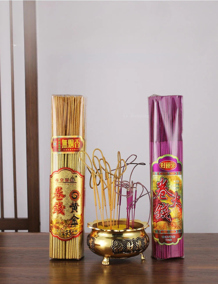 500g Smokeless Thread Incense Gold Roll Money Bamboo Incense Home Worship God of Wealth Incense To Purify The Air Aromatherapy