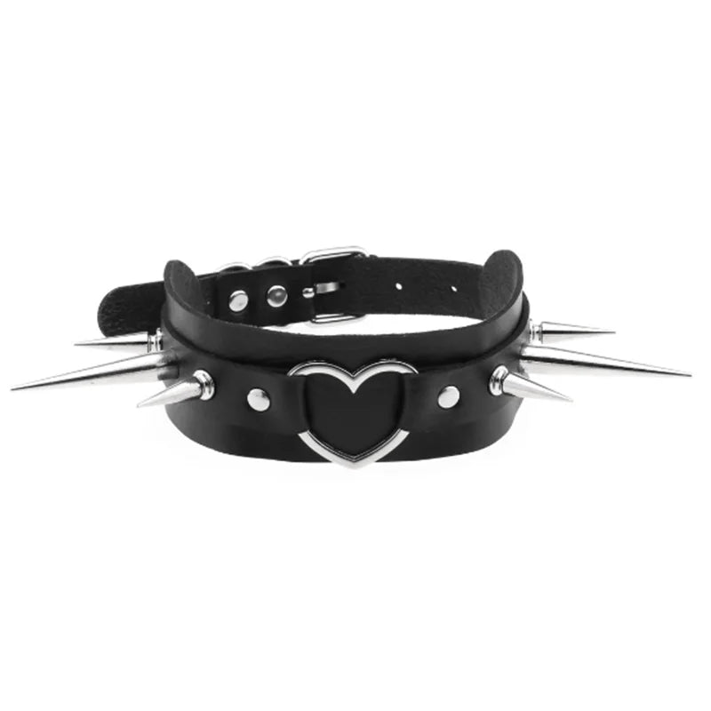 1Pc  Harajuku Cosplay Rivet Punk Rock Gothi Women Collar Sexy PU Leather Heart Cross Spike Hip Hop Bondage Choker Jewelry Bulk Viralgem Store
