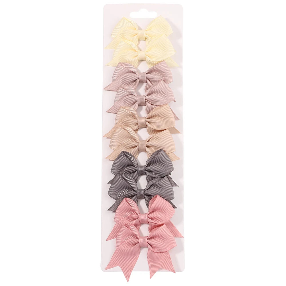 10Pcs/Set Solid Color Kids Bows Hair Clips for Baby Girls Handmade Ribbon Bowknot Hairpin Barrettes New Year Hair Accessories Viralgem Store