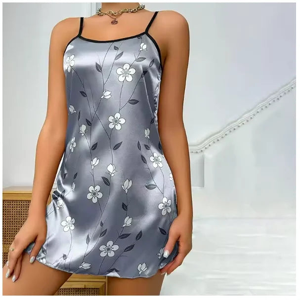 Women Nightwear Home Clothes Sexy Black Floral Printing Nightdress Sleepwear Nightshirts Silk Sleepshirts Nightgowns For Woman Viralgem Store