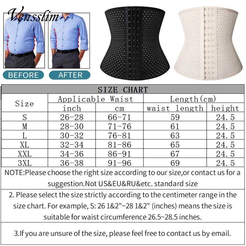Vensslim Men Slimming Body Shaper Belt Weight Loss Tummy Control Strap Hooks Waist Trainer Workout Fitness Compression Corset Viralgem Store