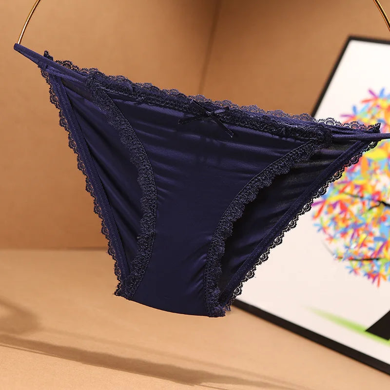 3 Articles Solid Cute Lace Bow Knot Semi Sheer Briefs Comfy Breathable Stretchy Intimates Panties Women's Lingerie  Underwear Viralgem Store