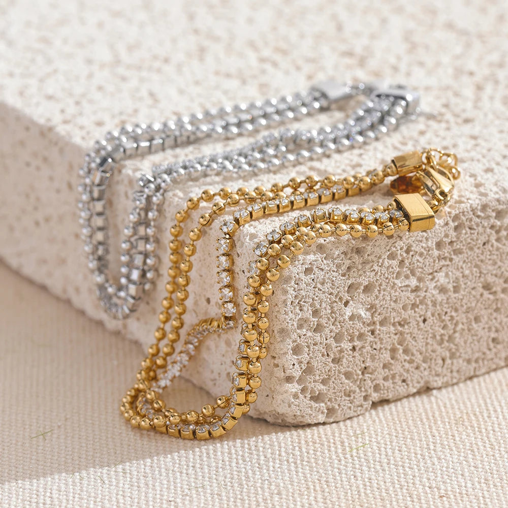 Yhpup Trendy Stainless Steel Cubic Zirconia Chain Layered Bracelet Bangle for Women High Quality Fashion Jewelry Bijoux Gift Viralgem Store