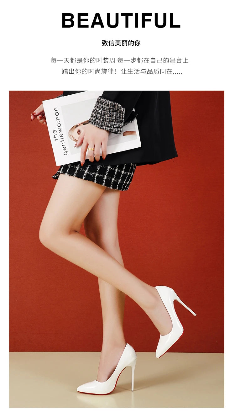 Women's High Heels Fashion Large Size 45 Pointed Toe Stiletto High Heels 12cm Women's Shoes Banquet Bar Wedding Shoes Red  Pink