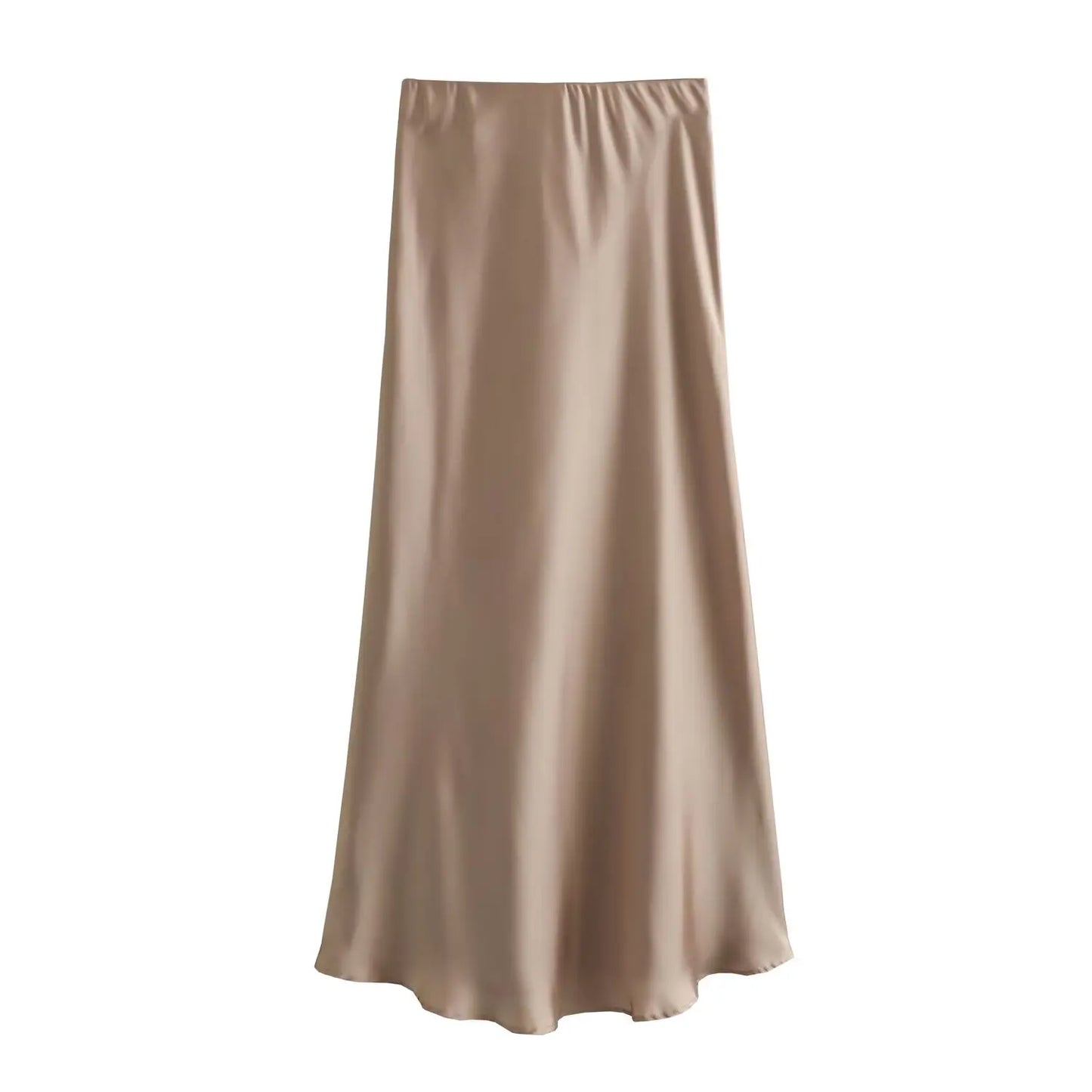 2024 New Women's European And American Style Fashion Silk Satin Texture High Waist Skirt Street Style Elegant Mid-length Skirt
