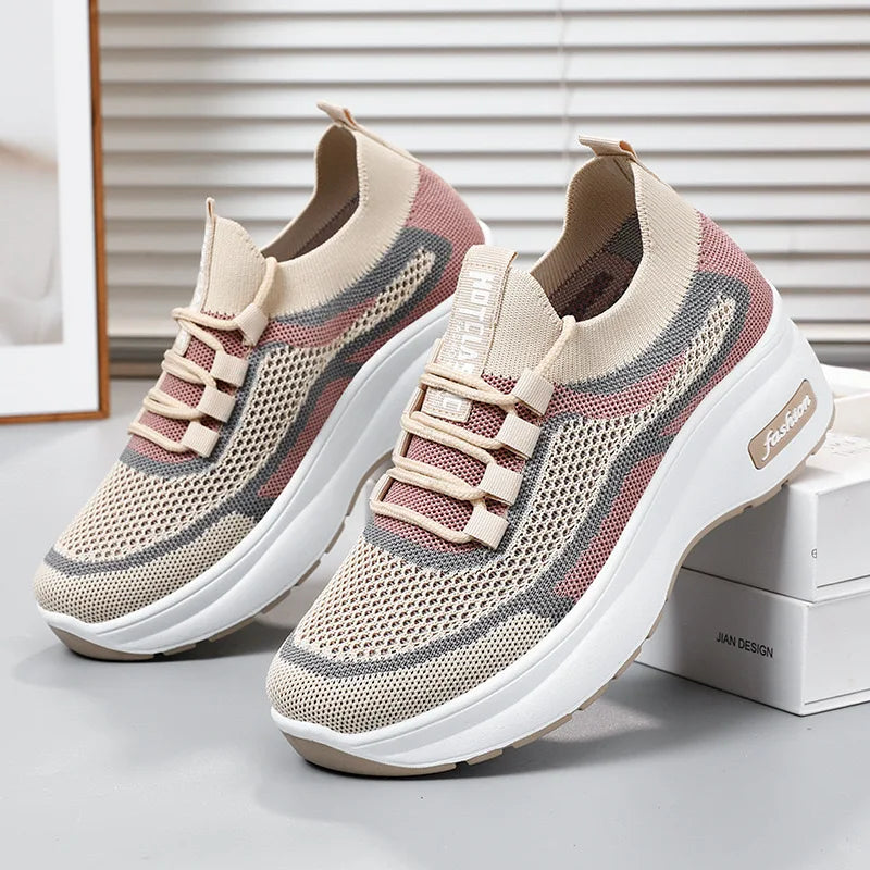 2024 summer platform casual women's shoes increase shoes mesh surface breathable comfortable sports shoes