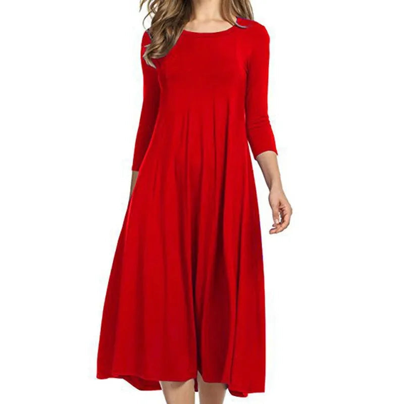 Women Autumn Solid Party Midi Dress Casual O Nesk Half Sleeve Office Lady Red Green Slim Elegant Dresses  Robe Ete XXL  Vestidos Viralgem Store