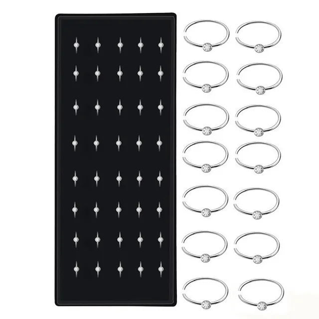 40/60Pcs Straight Nose Stud Curved Pack Crystal Nose Ring Set Stud Lot Nariz Nase Pircing Nose Ring Set Bend Piercing Non-Pack