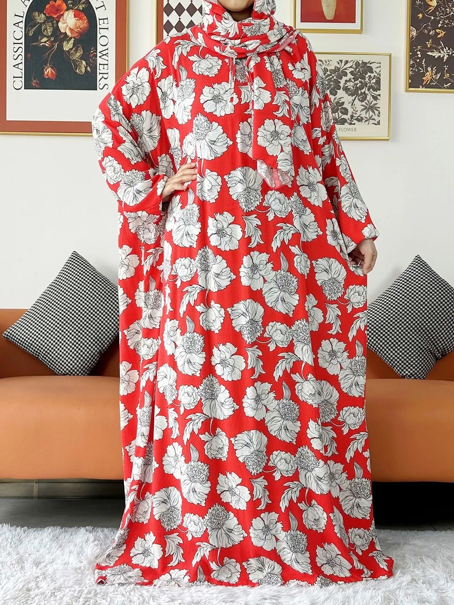 2024 Muslim Cotton Lady Abayas Ramadan Prayer Garment Dubai Turkey Middle East Femme Robe Loose African Dress Turban Joint Viralgem Store