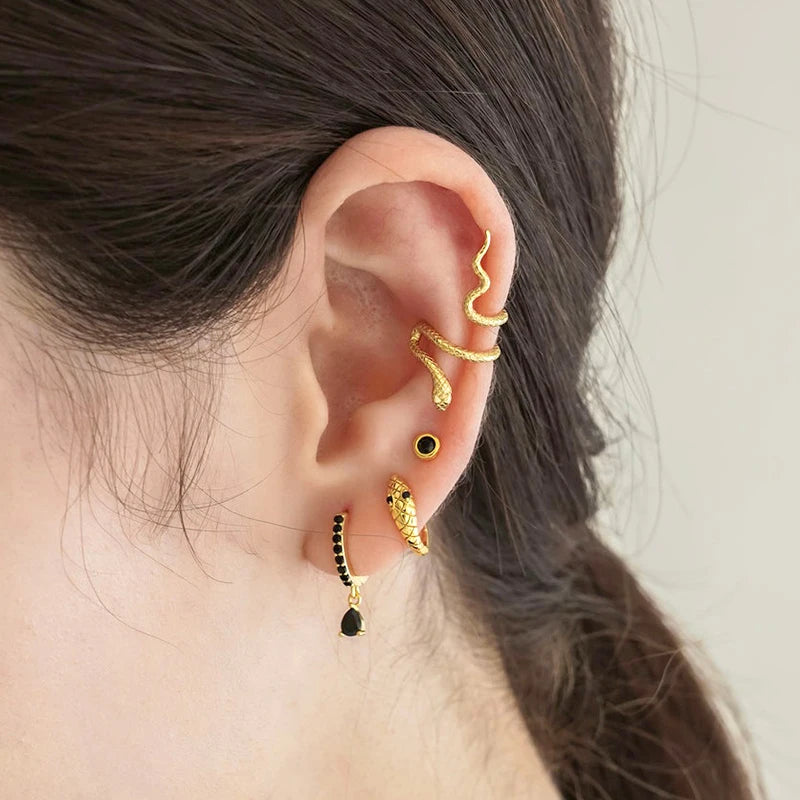 925 Sterling Silver Needle Pave Crystal Snake Type Stud Earrings for Women Simple Cute Animal Earrings Fashion Delicate Jewelry