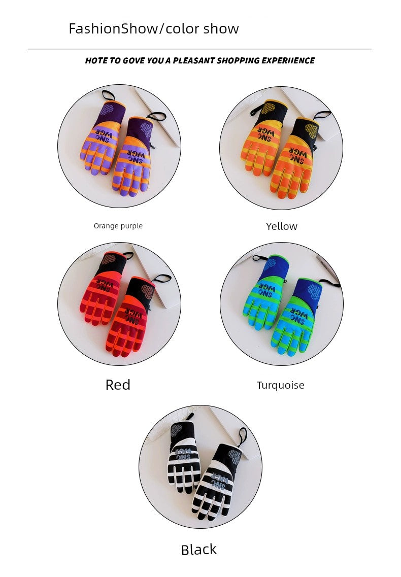 Waterproof Ski Gloves for Women Winter Fleece-Lined Thickened Cotton Students Warm-Keeping Cold-Proof Windproof Touch Screen Cycling Motorcycle Men