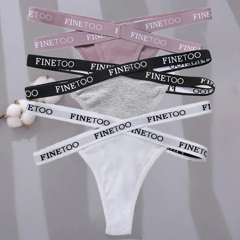 3PCS/Set Cross Strap G-String Cotton Panties Women Sexy High Waist Women's Panties FINETOO Letter Waisted Panty Lingerie M-XL