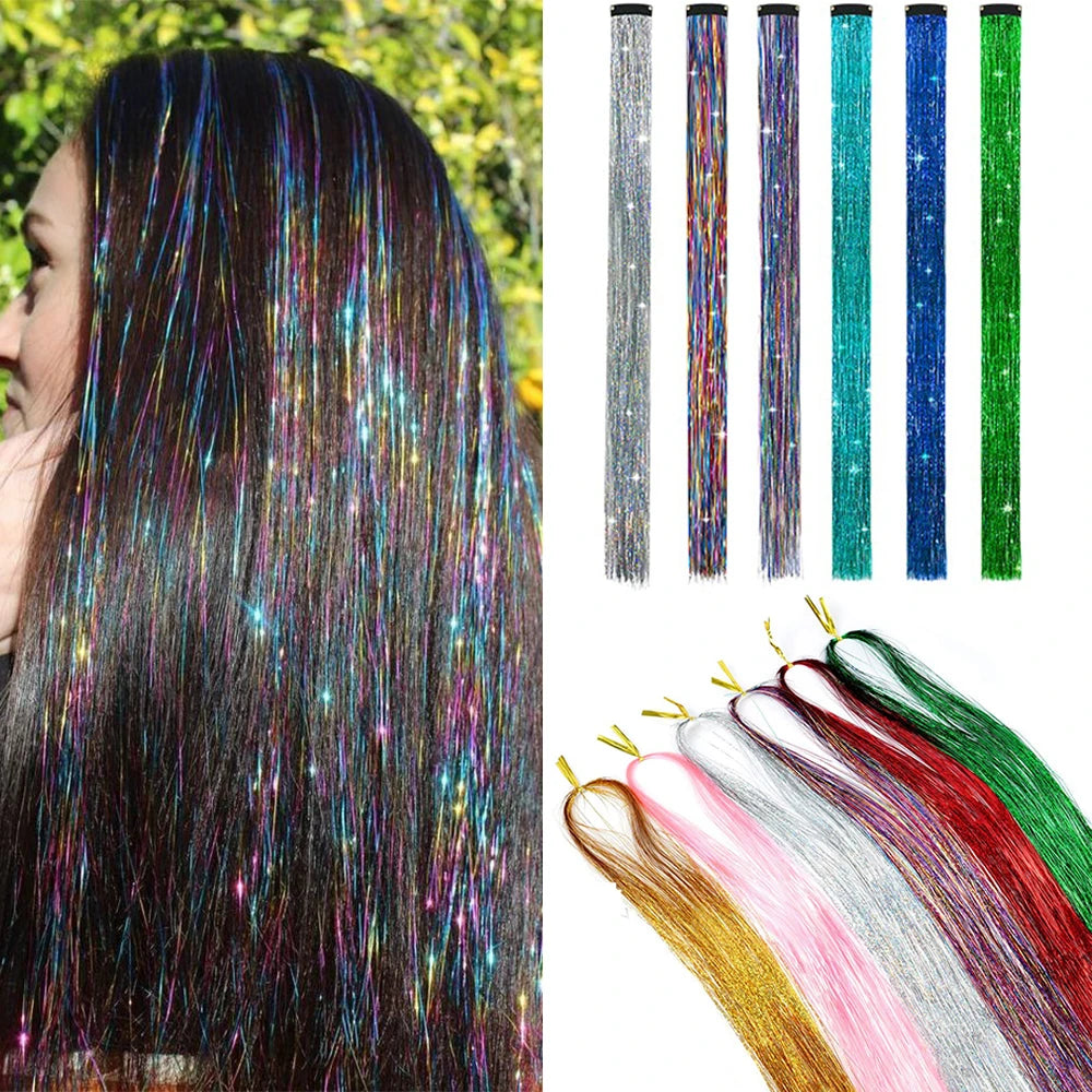 Synthetic Extensions Hair Dazzling Female Hippies With Tinsel Rainbow Silk For Braided Headwear Length 120 Cm 150 Strands/Pack Viralgem Store