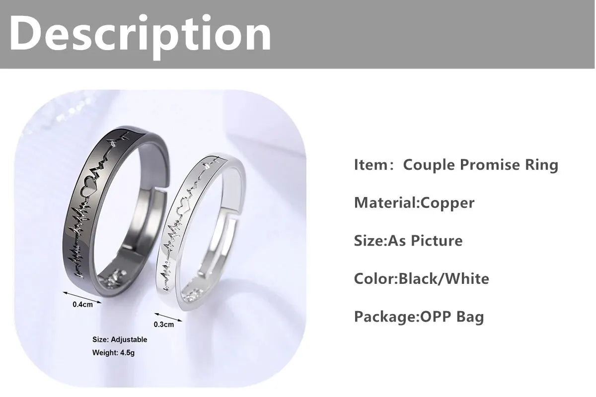 2 Minimalist And Personalized Couple Rings Black And White Love Electrogram Opening A Pair Of Male And Female Student Minimalist