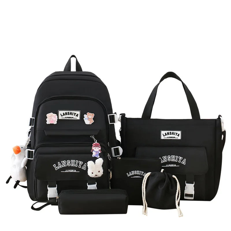 5-piece Set of Free Pendants Forest Style Korean Version Casual Harajuku Student Backpack for High School Girls Large Capacity Viralgem Store