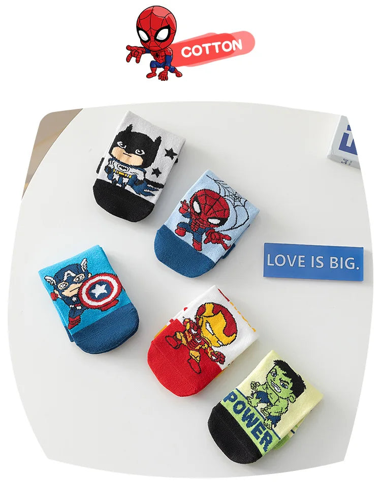 5 Pairs Spiderman Cotton Children's Socks iron Man Hulk Thor Anime kids Boys Short Socks Cartoon Baby Spring Summer Sock Y