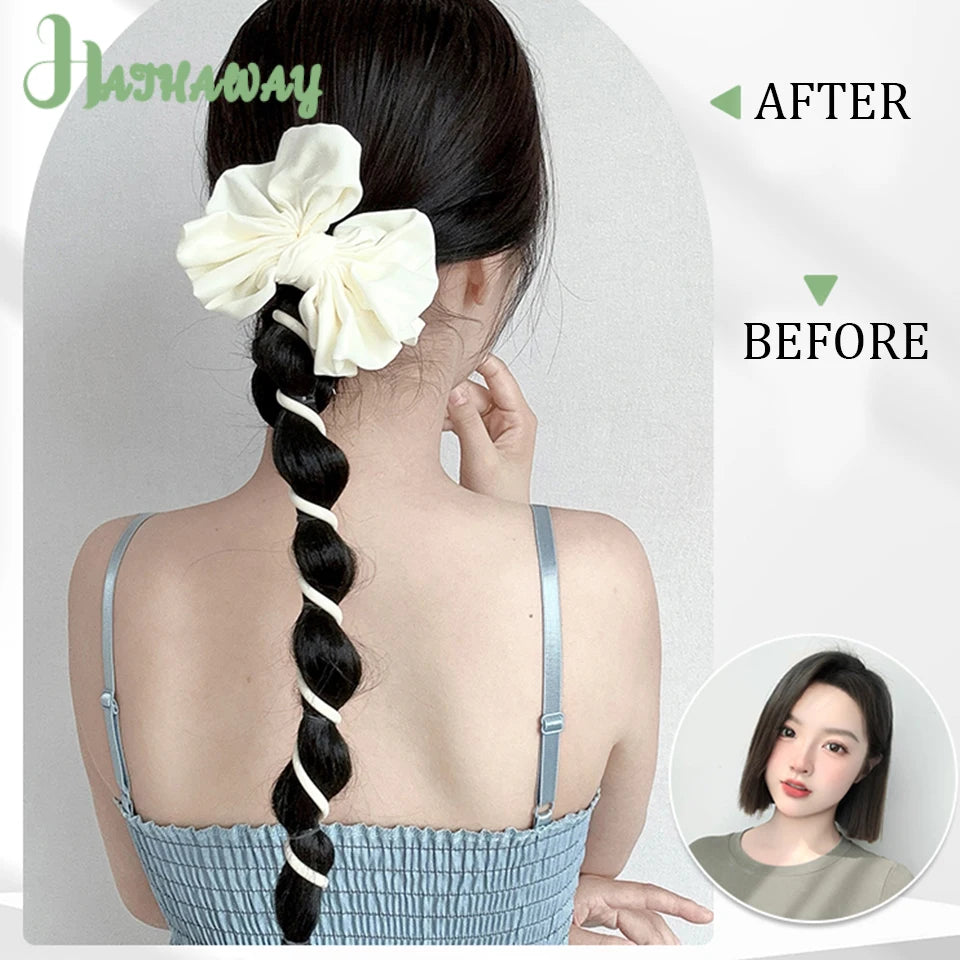 20 Inch Ponytail Female Bow Bubble Braid Synthetic High Elastic Rubber Band Design Additional Korean Twist Fake Braid Ponytail