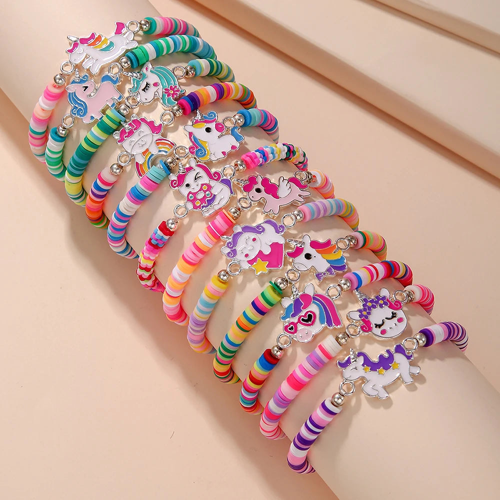12Pcs/set Unicorn Cat Flower Charm Elastic Handmade Beaded Bracelets for Women Girls Birthday Party Jewelry Friendship Gift Viralgem Store