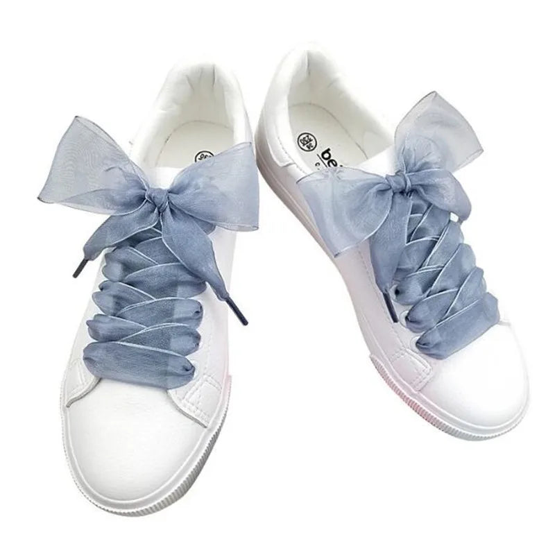 1Pair 120cm Fashion Organza Ribbon Shoe Laces Sport Shoes Sneakers Bowknot Laces Tie Flat Shoelaces Canvas Bootlaces Strings