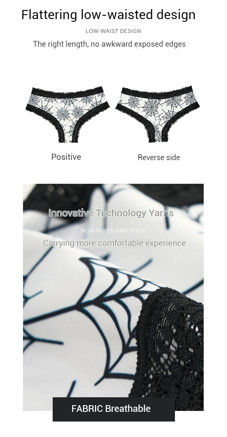 Underwear Women's Lace Edge Sexy Panties Gothic Style Lingerie Rose Skull Personalized Comfortable Breathable Triangle Pants