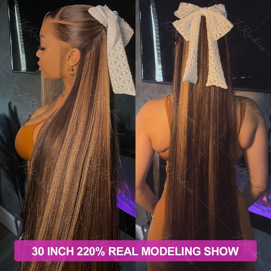 30 38 Inch Bone Straight Highlight Wigs Honey Brown13x6 HD Lace Front Wig Brazilian Ombre Color 13x4 Lace Frontal Wig Human Hair Viralgem Store